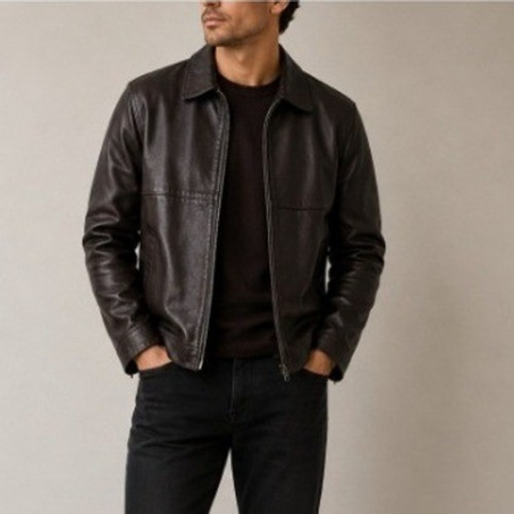 Blazer‎ Men's Brown Genuine Leather Vintage Classic Full Zip Jacket Size M